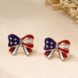 American Flag Stars & Strips Bow Earrings, American Flag Earrings, Bow Earrings
